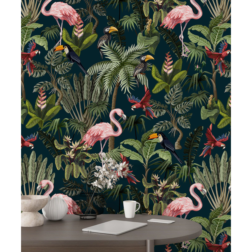 Papier peint motif XL - Flamants Roses