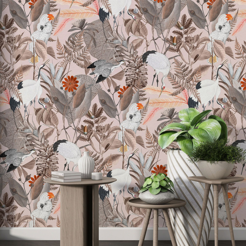 Papier peint motif XL - Fleurs Oiseaux