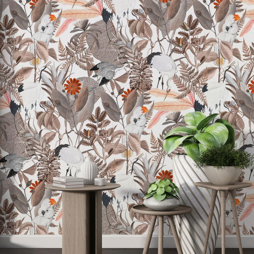 Papier peint motif XL - Fleurs Oiseaux