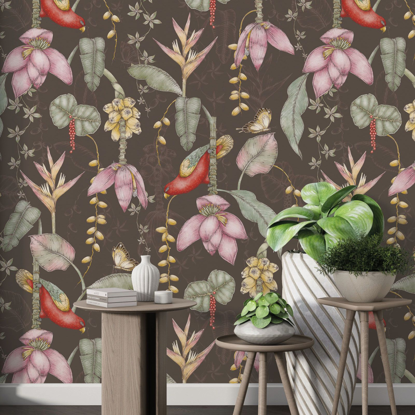 Papier peint motif XL - Fleurs Oiseaux