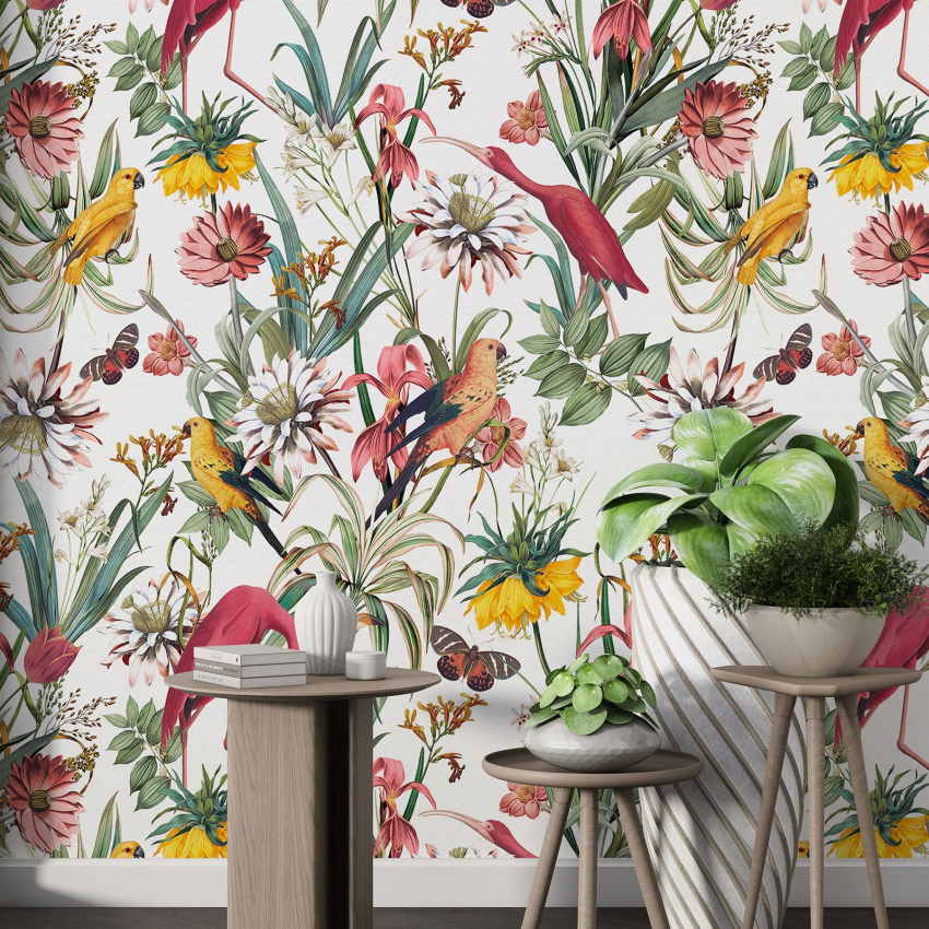 Papier peint motif XL - Fleurs Oiseaux