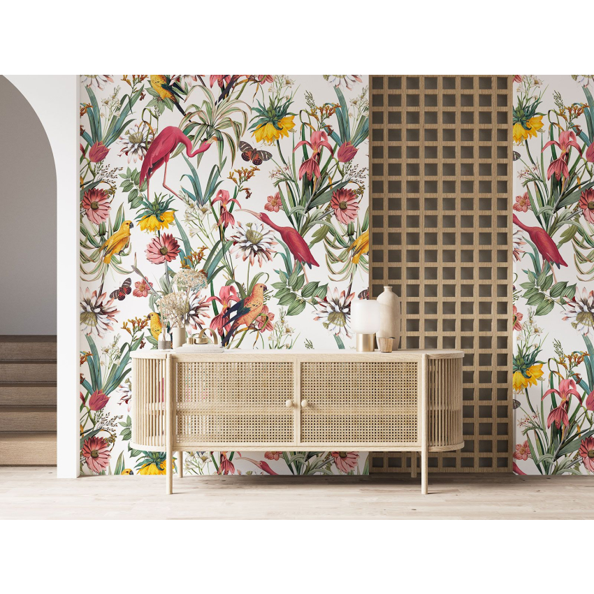 Papier peint motif XL - Fleurs Oiseaux