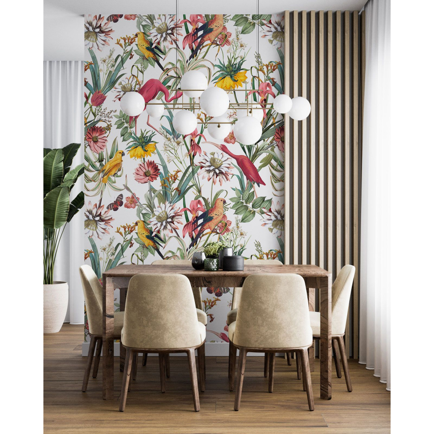 Papier peint motif XL - Fleurs Oiseaux