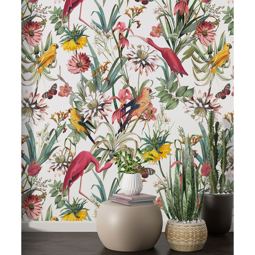 Papier peint motif XL - Fleurs Oiseaux