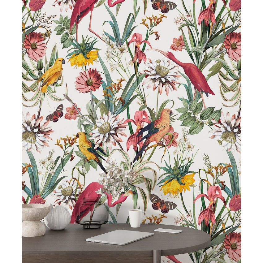 Papier peint motif XL - Fleurs Oiseaux