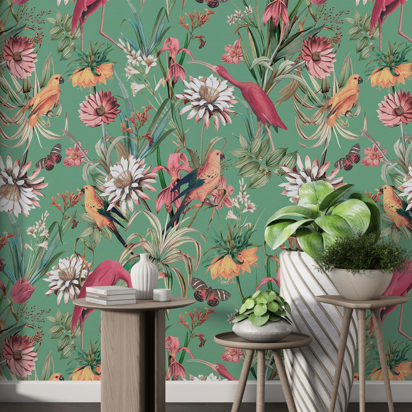 Papier peint motif XL - Fleurs Oiseaux