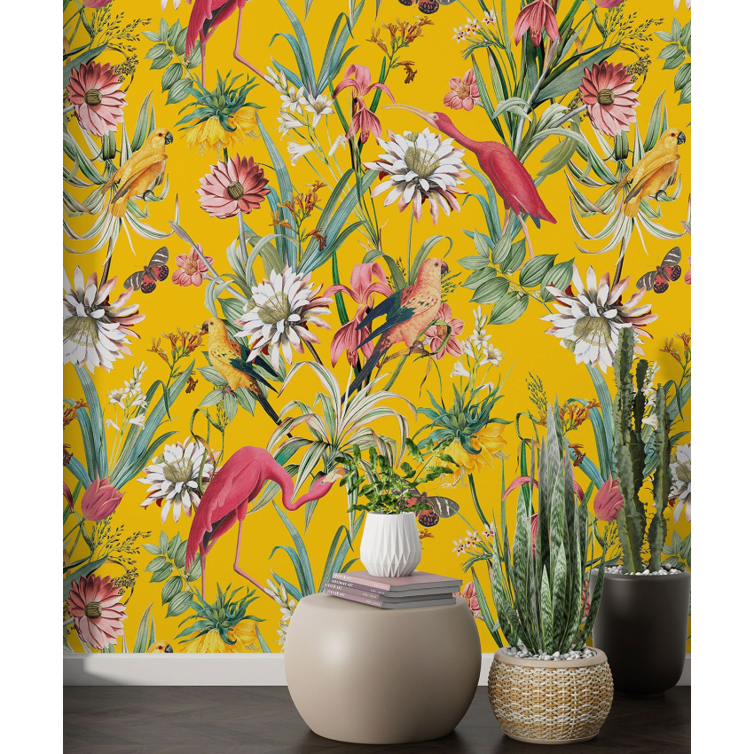 Papier peint motif XL - Fleurs Oiseaux