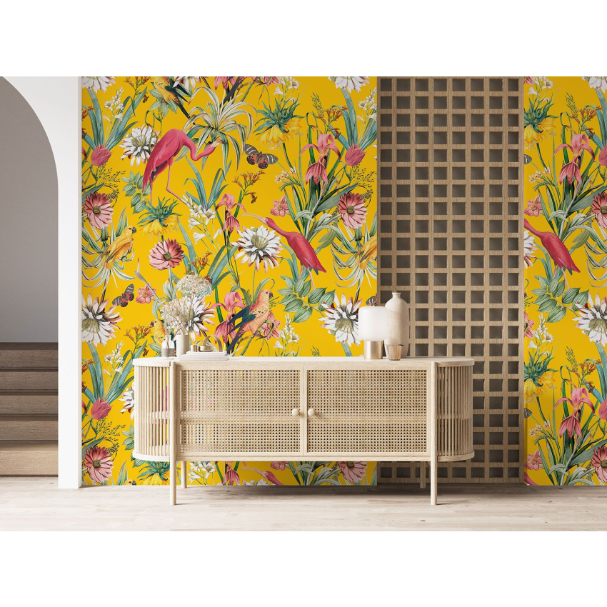 Papier peint motif XL - Fleurs Oiseaux