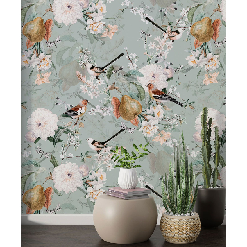 Papier peint motif XL - Fleurs Oiseaux