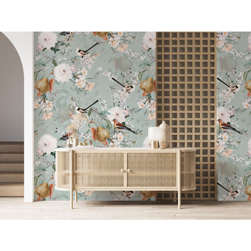 Papier peint motif XL - Fleurs Oiseaux