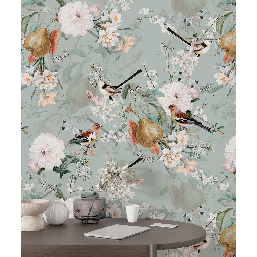 Papier peint motif XL - Fleurs Oiseaux