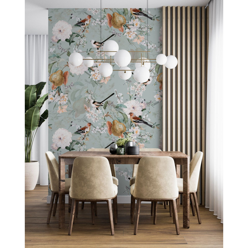 Papier peint motif XL - Fleurs Oiseaux
