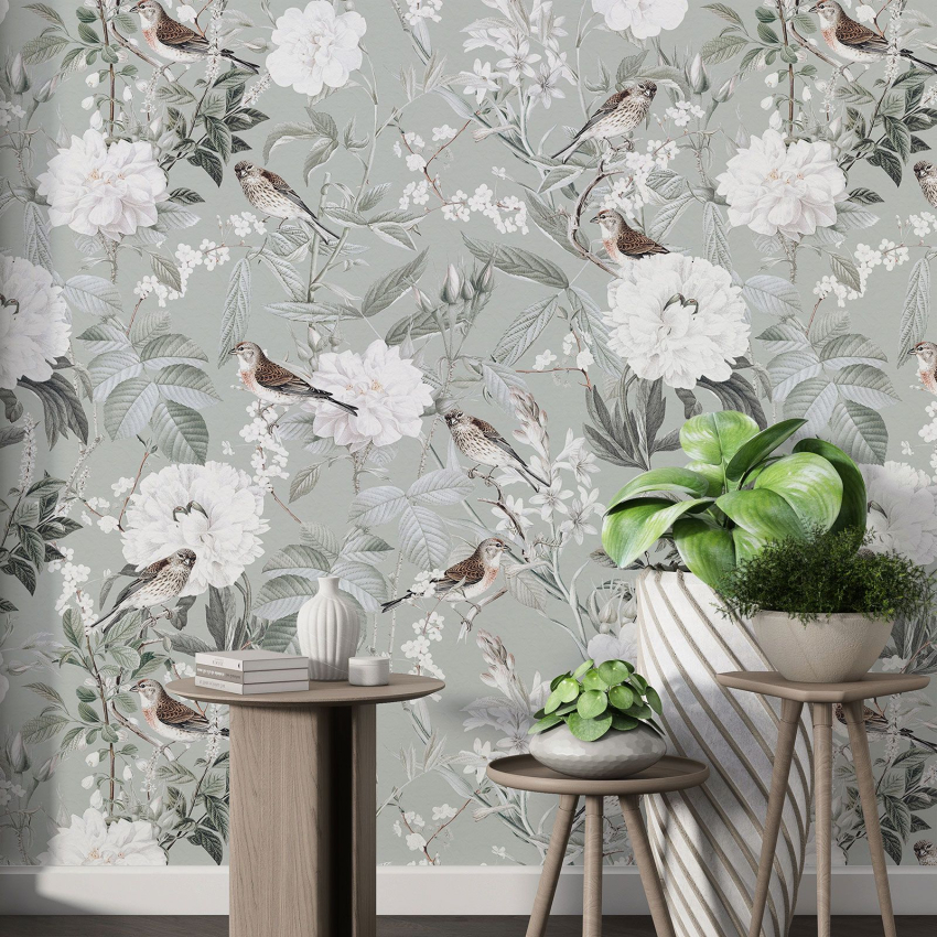 Papier peint motif XL - Fleurs Oiseaux