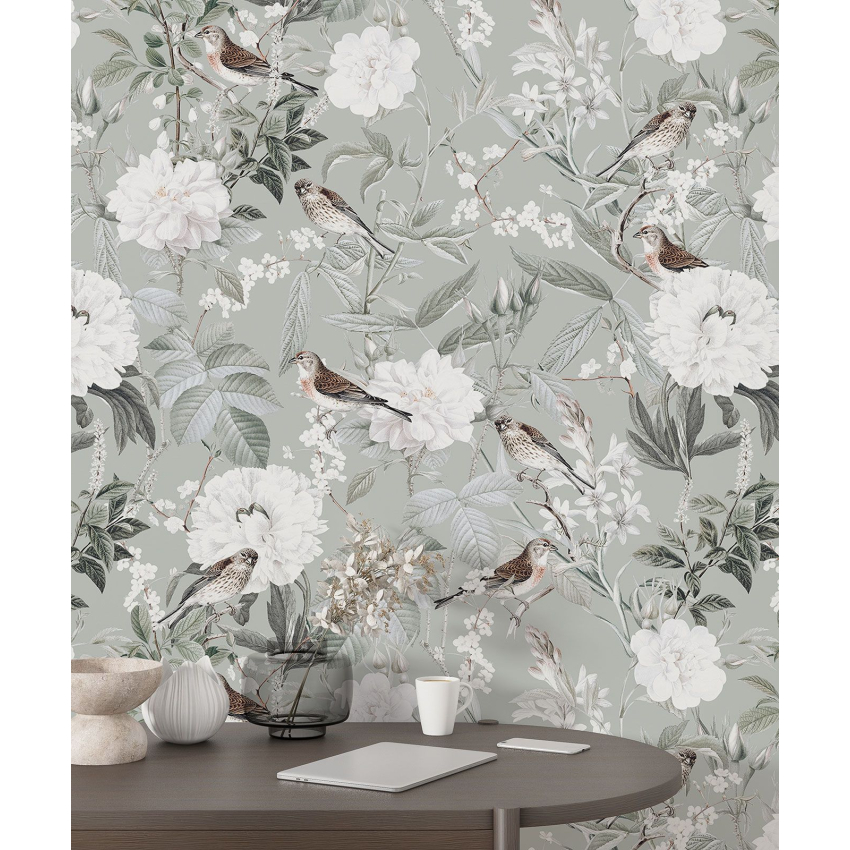 Papier peint motif XL - Fleurs Oiseaux