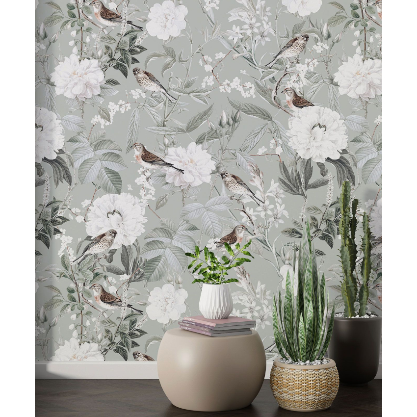 Papier peint motif XL - Fleurs Oiseaux