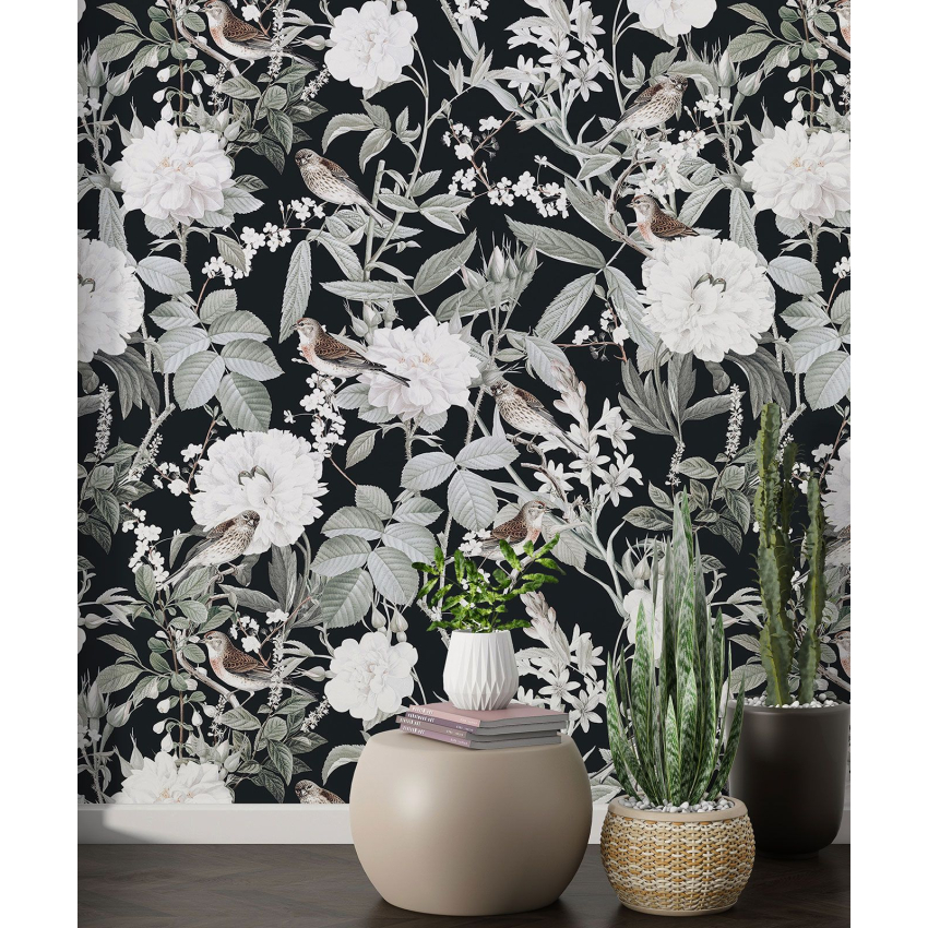 Papier peint motif XL - Fleurs Oiseaux