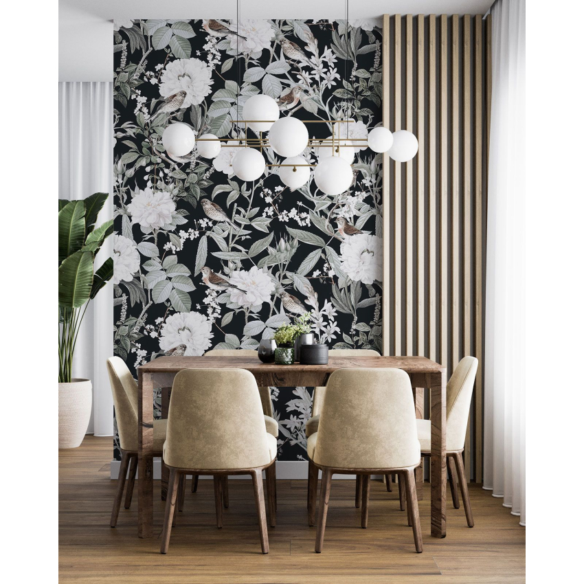 Papier peint motif XL - Fleurs Oiseaux