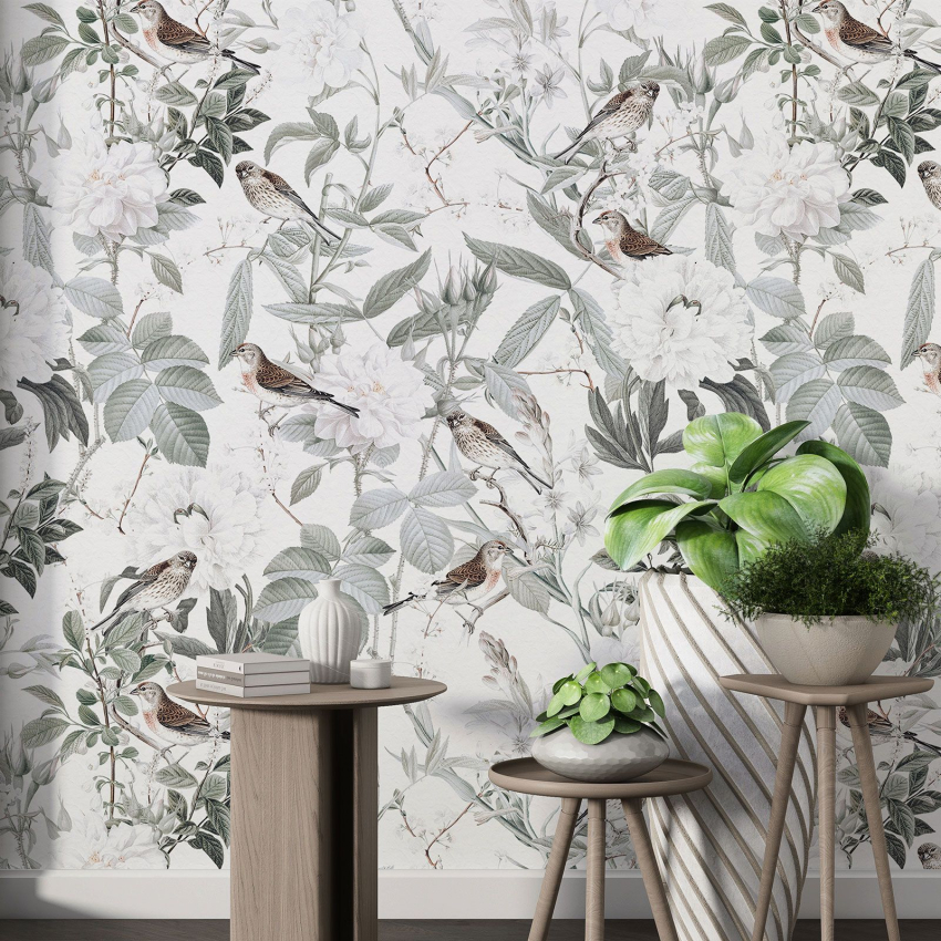 Papier peint motif XL - Fleurs Oiseaux