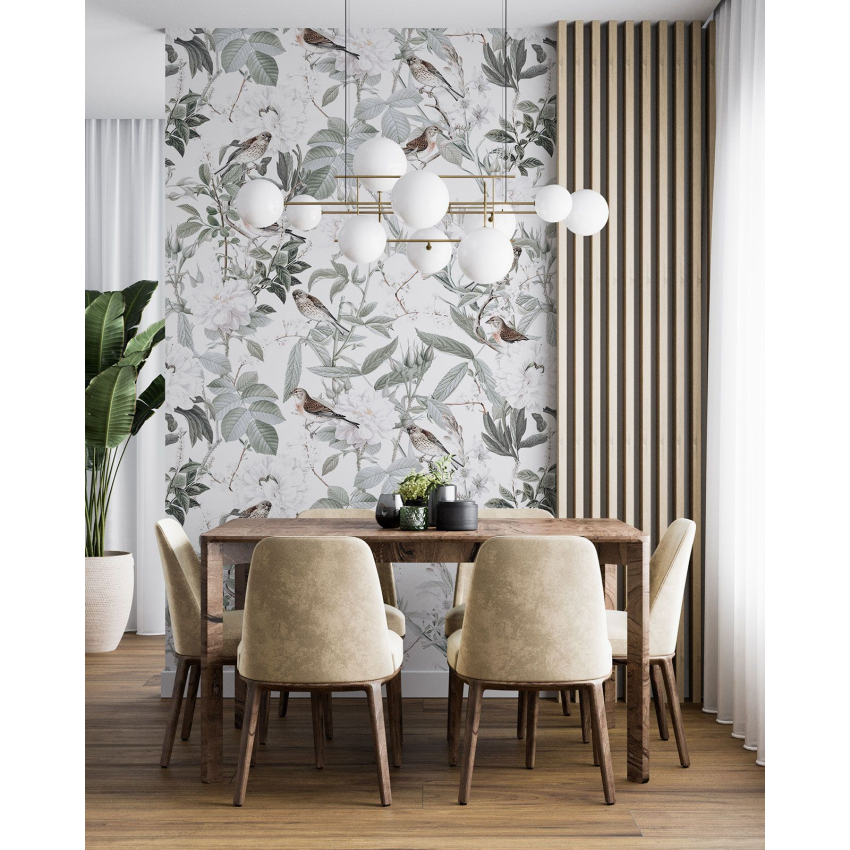 Papier peint motif XL - Fleurs Oiseaux