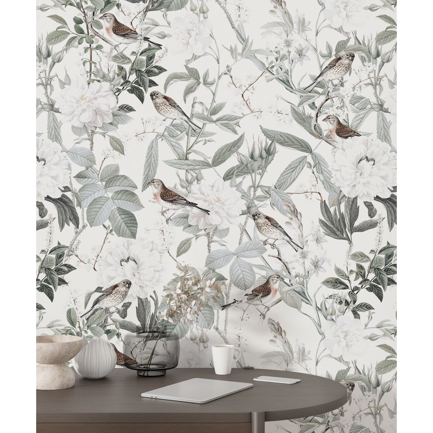 Papier peint motif XL - Fleurs Oiseaux
