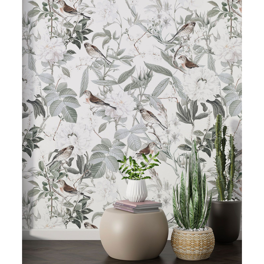 Papier peint motif XL - Fleurs Oiseaux