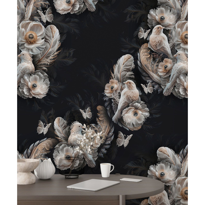 Papier peint motif XL - Fleurs Oiseaux