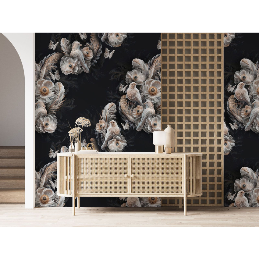 Papier peint motif XL - Fleurs Oiseaux