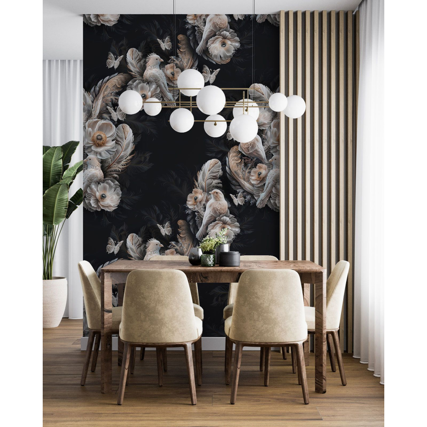 Papier peint motif XL - Fleurs Oiseaux