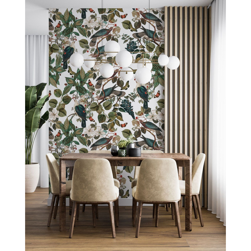 Papier peint motif XL - Fleurs Oiseaux
