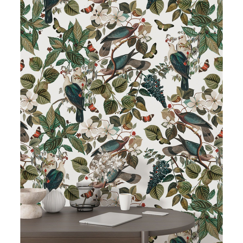 Papier peint motif XL - Fleurs Oiseaux