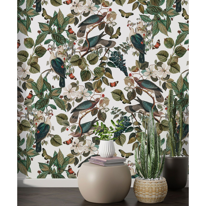 Papier peint motif XL - Fleurs Oiseaux