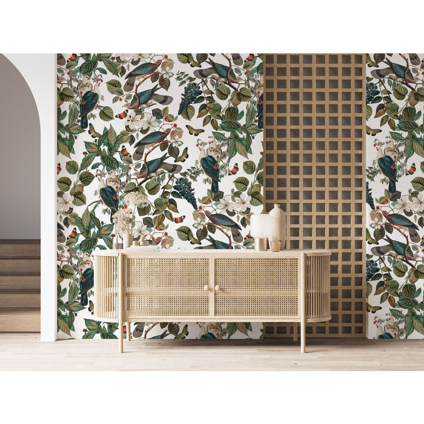 Papier peint motif XL - Fleurs Oiseaux