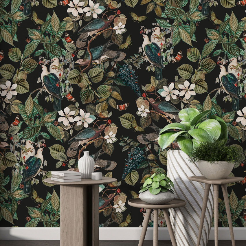 Papier peint motif XL - Fleurs Oiseaux