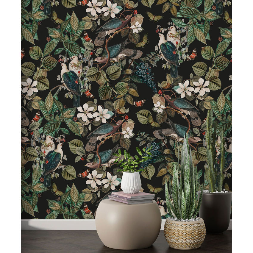 Papier peint motif XL - Fleurs Oiseaux