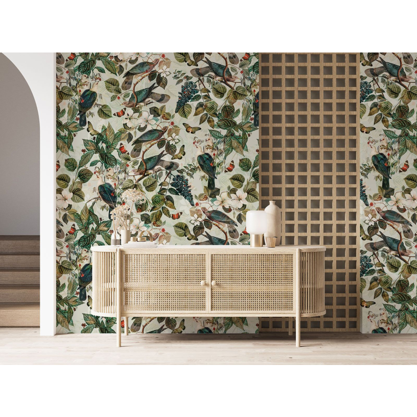 Papier peint motif XL - Fleurs Oiseaux