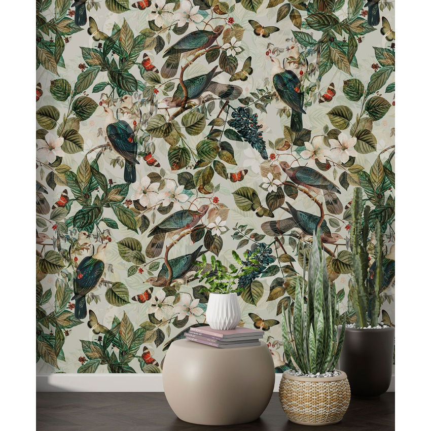 Papier peint motif XL - Fleurs Oiseaux