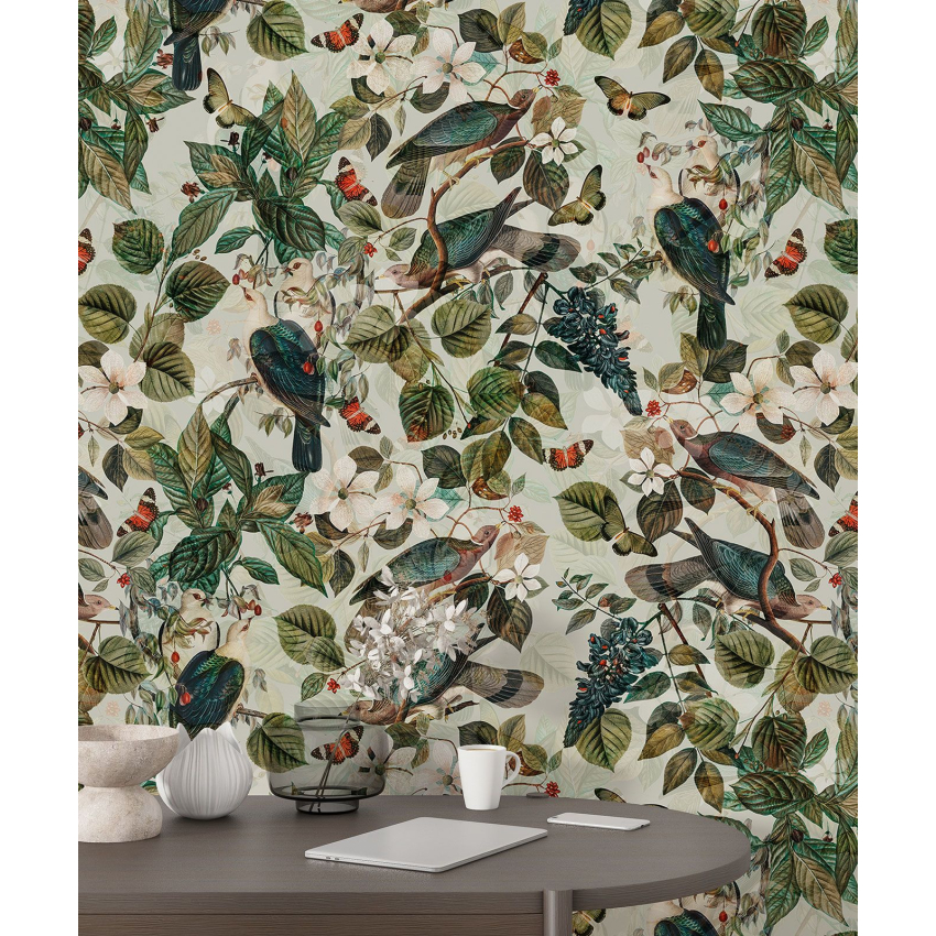 Papier peint motif XL - Fleurs Oiseaux