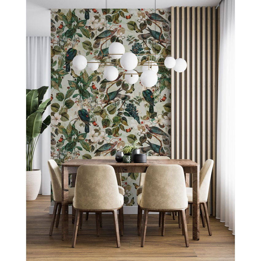 Papier peint motif XL - Fleurs Oiseaux