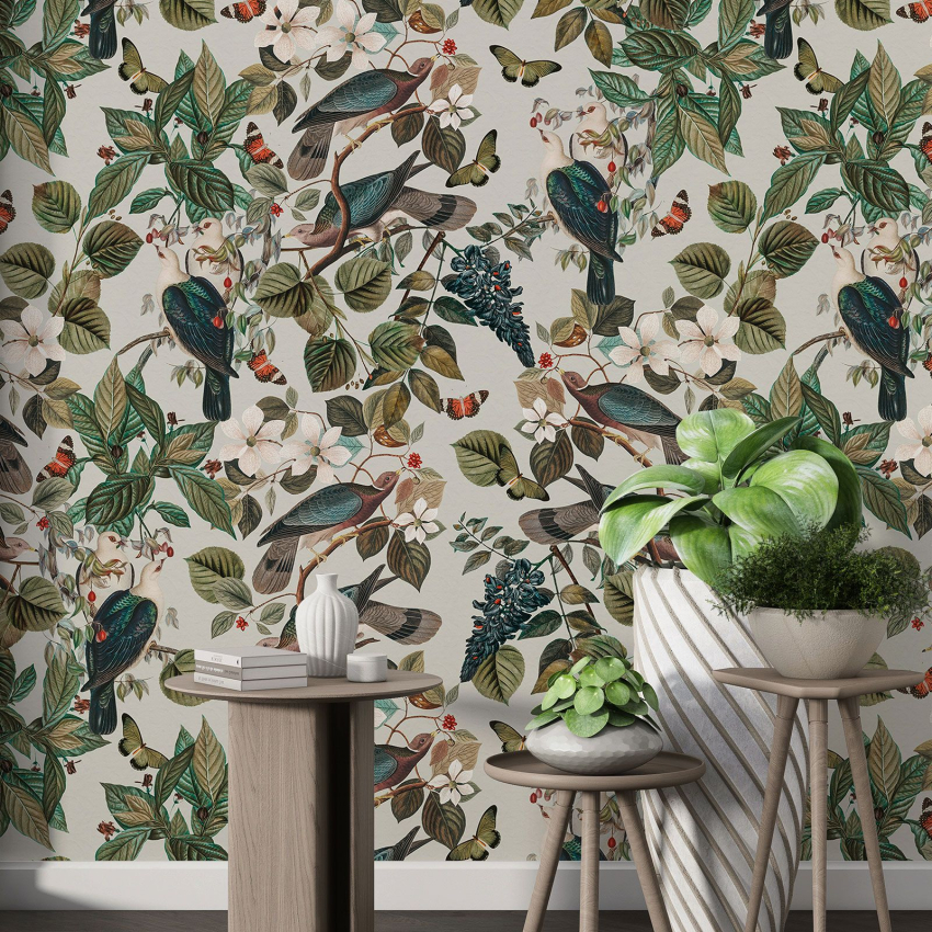 Papier peint motif XL - Fleurs Oiseaux