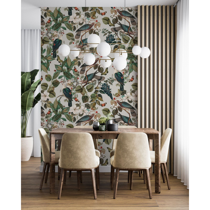 Papier peint motif XL - Fleurs Oiseaux