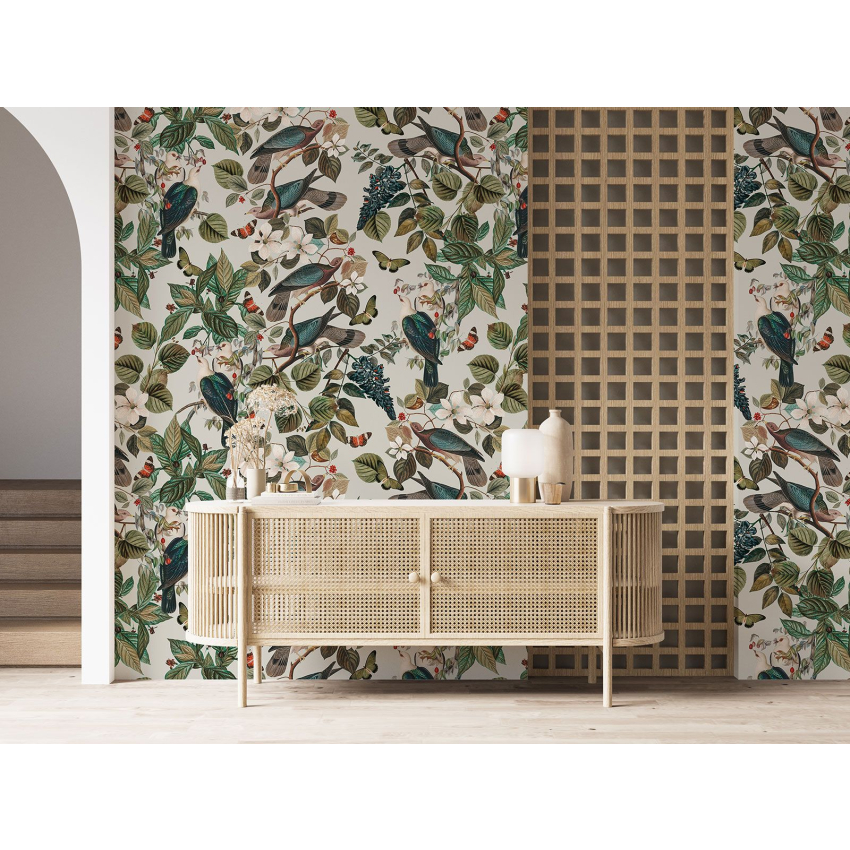 Papier peint motif XL - Fleurs Oiseaux
