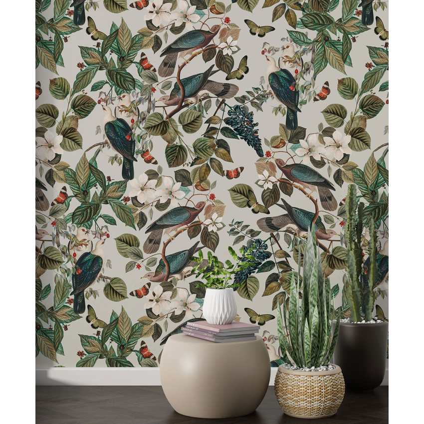 Papier peint motif XL - Fleurs Oiseaux
