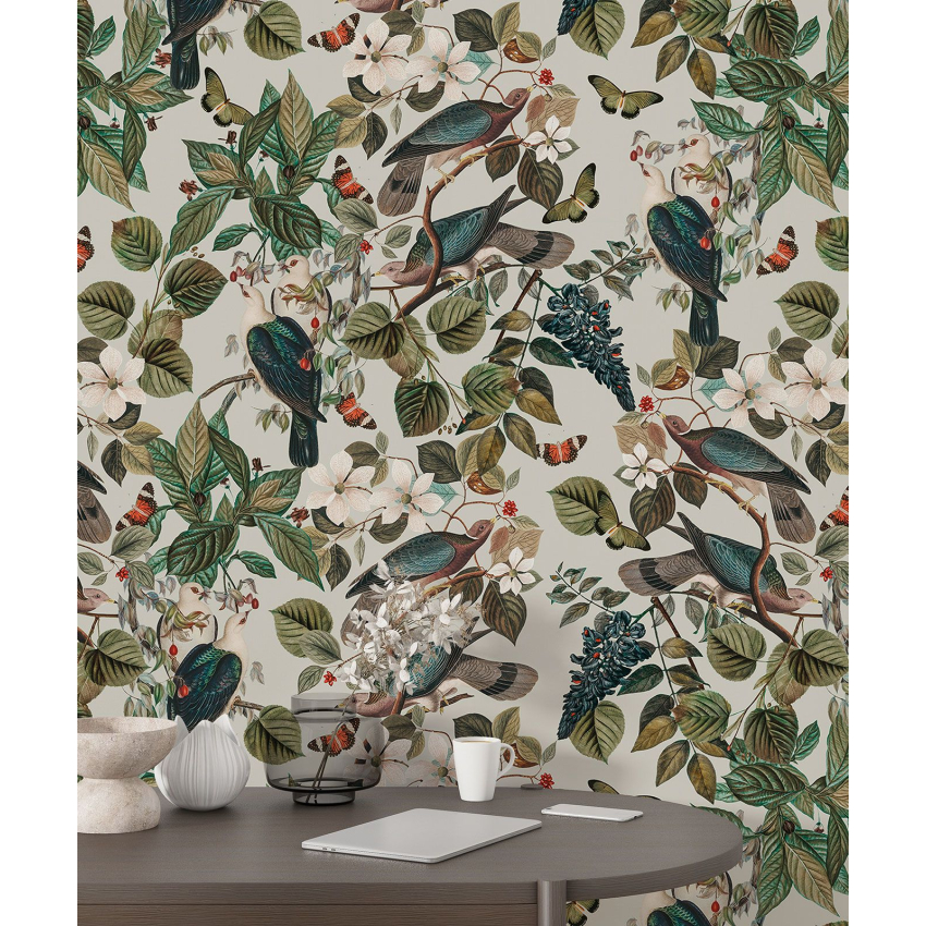 Papier peint motif XL - Fleurs Oiseaux