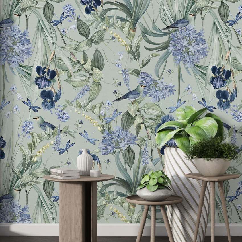 Papier peint motif XL - Fleurs Oiseaux