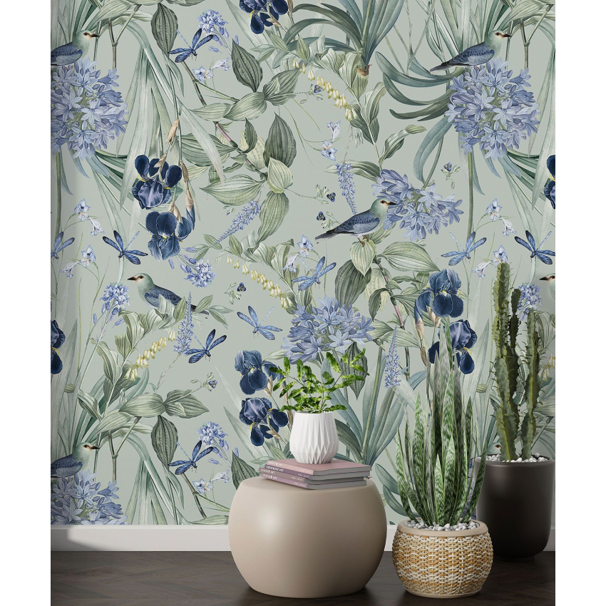 Papier peint motif XL - Fleurs Oiseaux