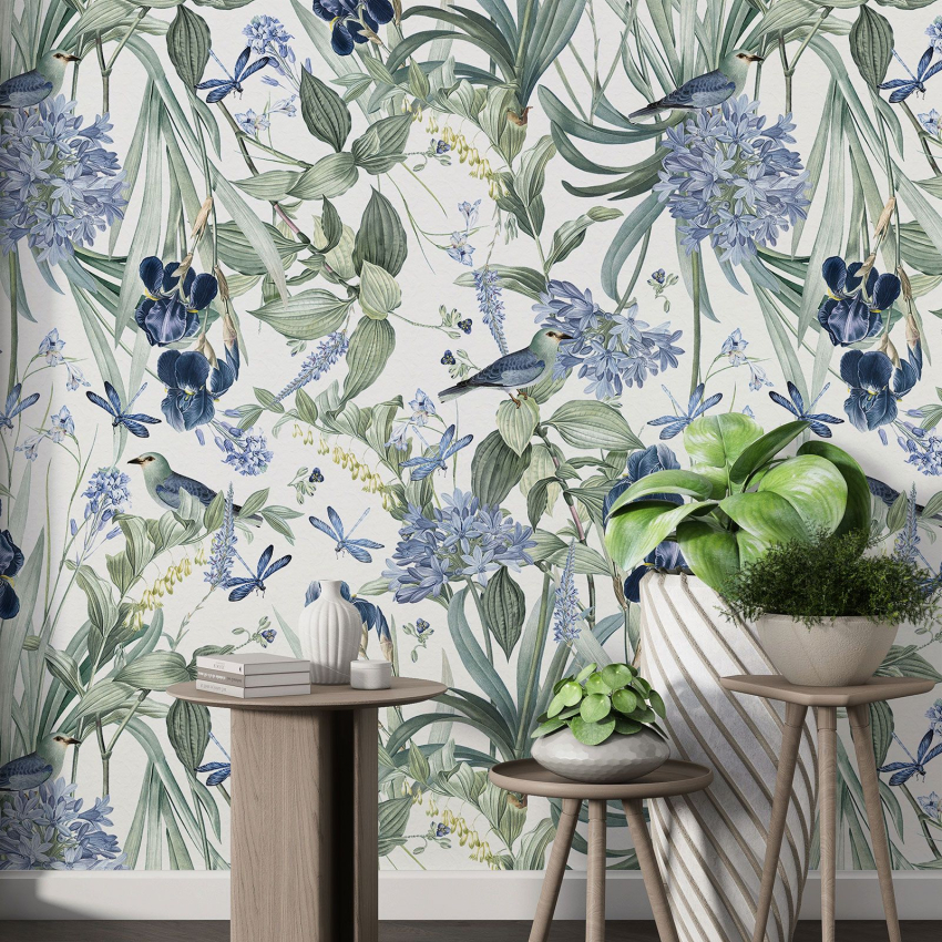 Papier peint motif XL - Fleurs Oiseaux