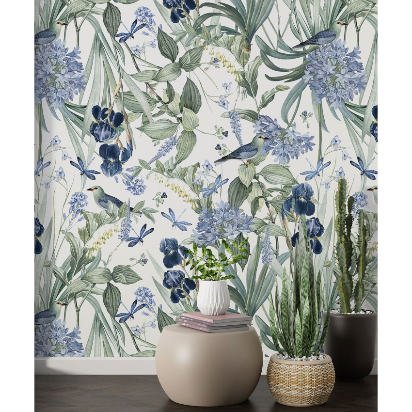 Papier peint motif XL - Fleurs Oiseaux