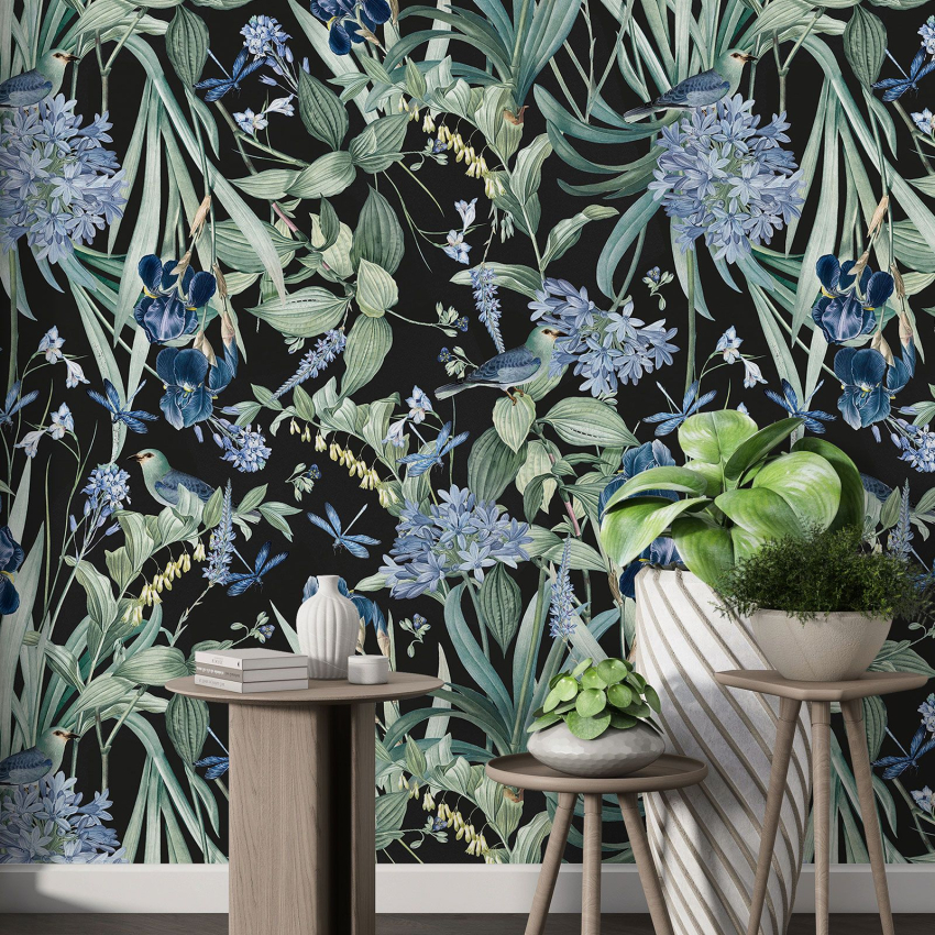 Papier peint motif XL - Fleurs Oiseaux
