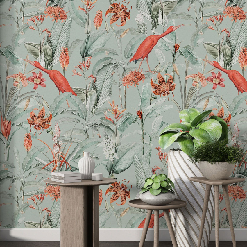 Papier peint motif XL - Fleurs Oiseaux