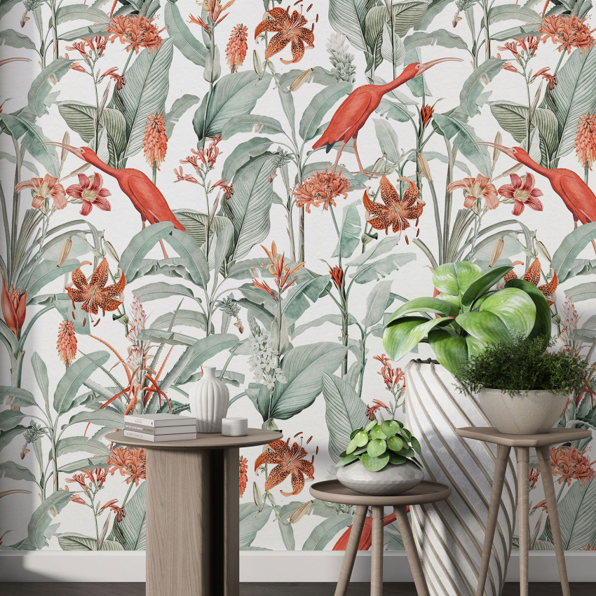 Papier peint motif XL - Fleurs Oiseaux